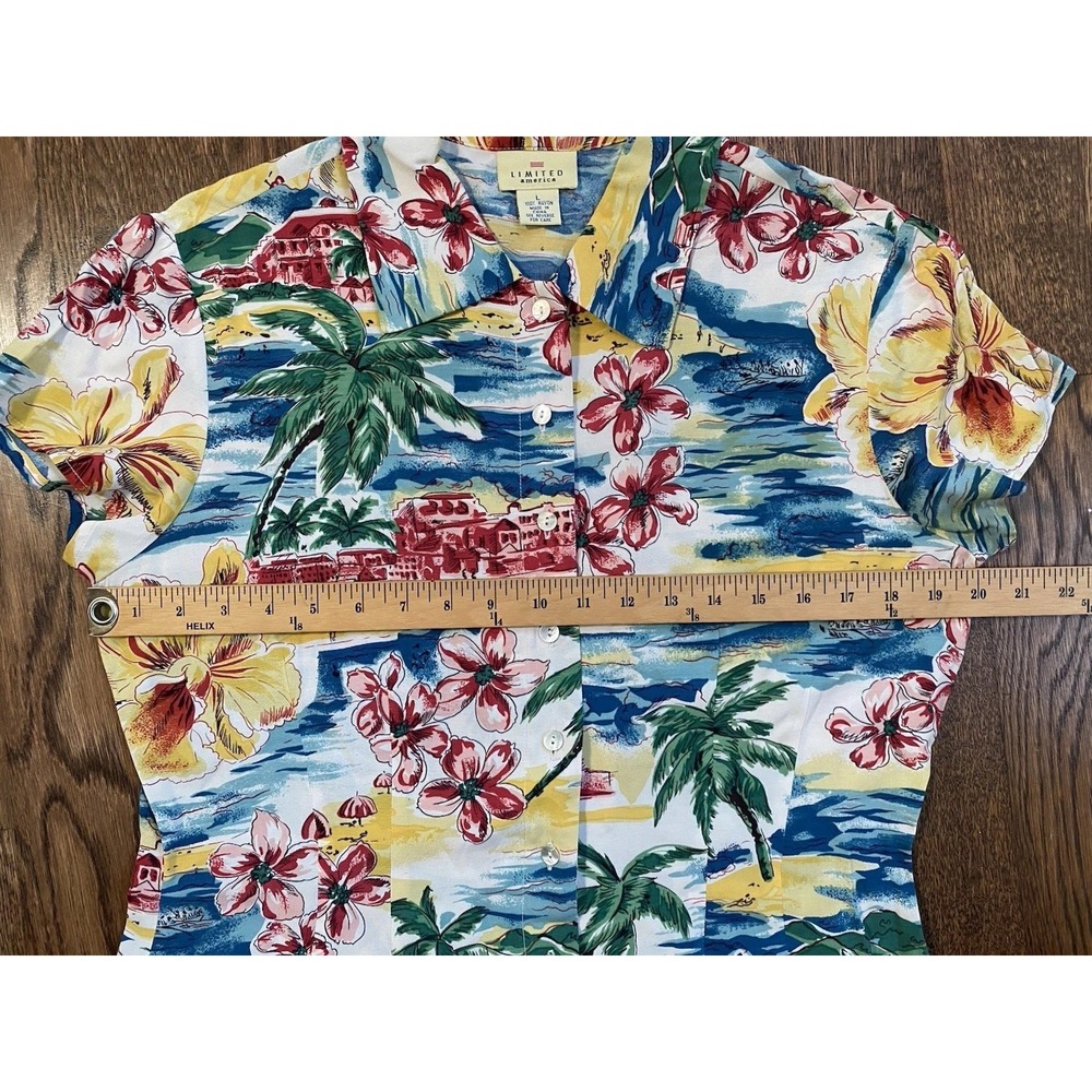 Vintage 90s Limited America Tea Timer T Shirt Dress Tropical L Rayon Tiki Cabana - Picture 6 of 9